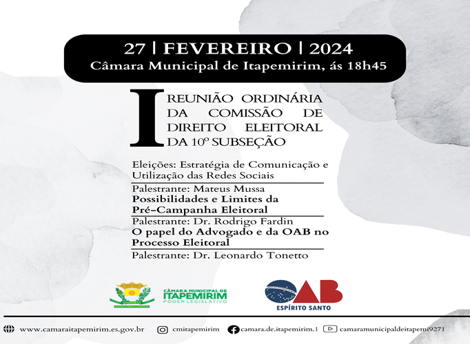 Foto da notícia: Convite para  I Reunião Ordinária da Comissão de Direito Eleitoral da 10ª Subseção